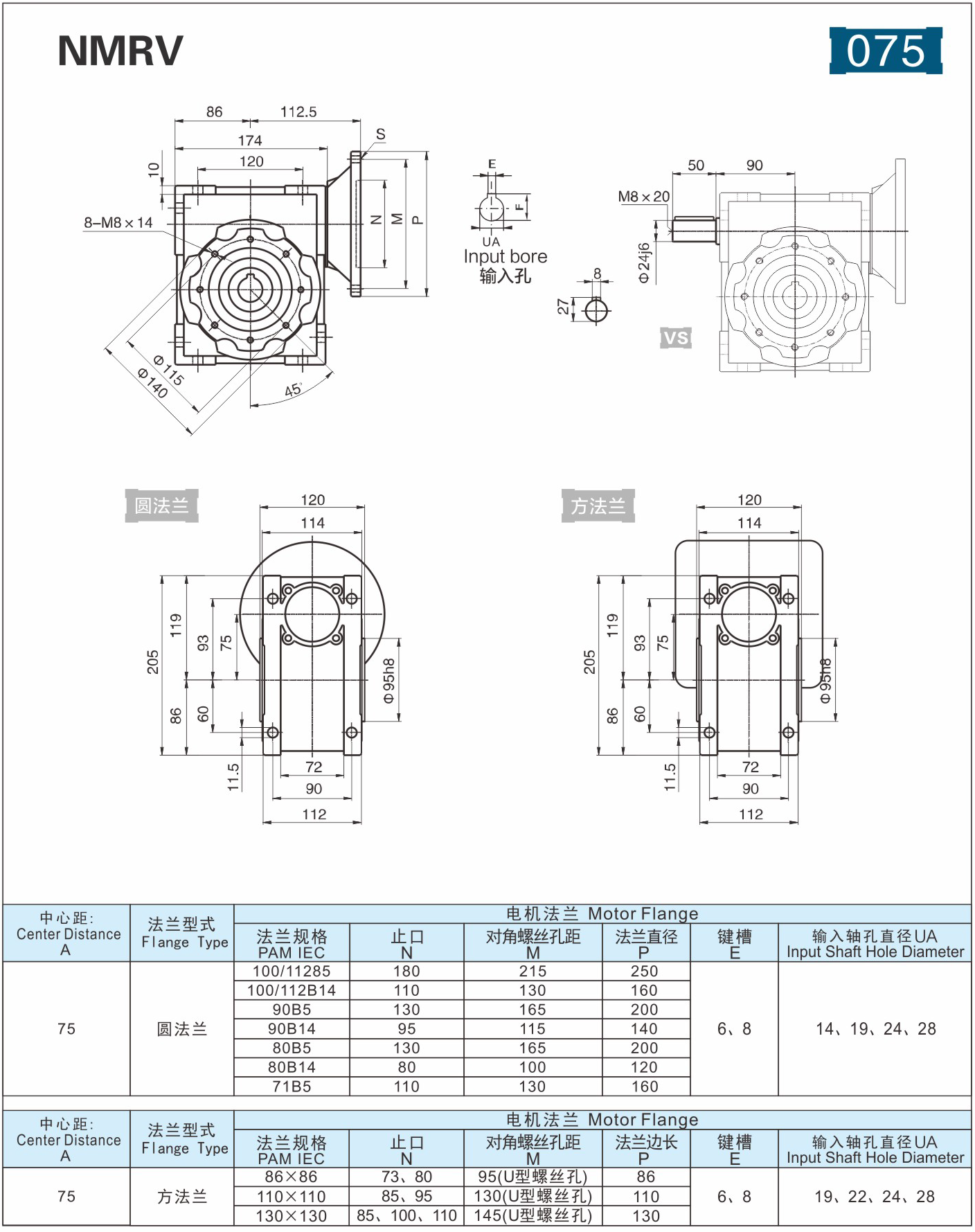 NMRV-075蜗轮蜗杆减速电机外型尺寸