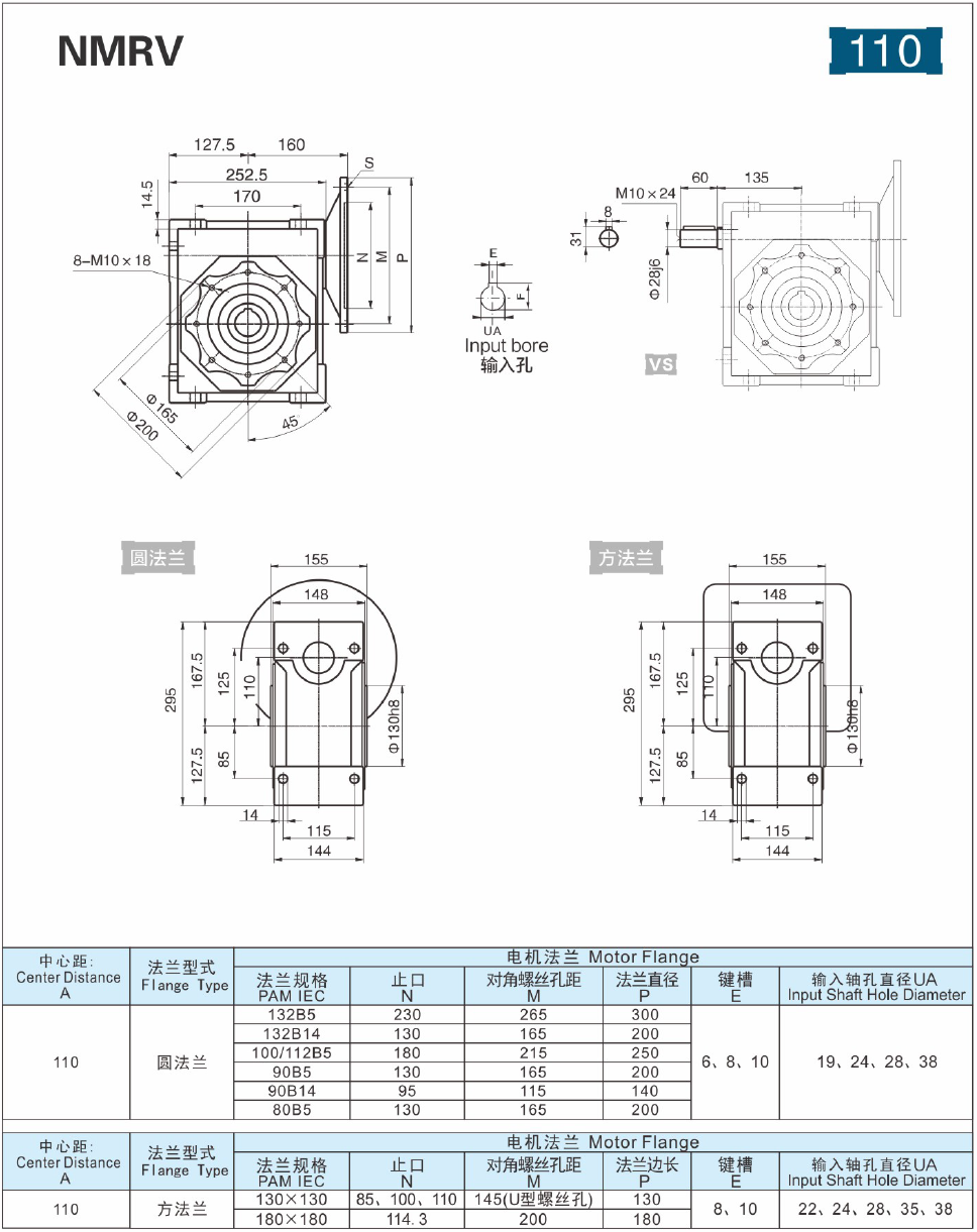NMRV-110蜗轮蜗杆减速电机外型尺寸