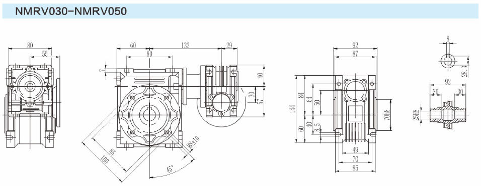 NMRV030-NMRV050双级蜗轮蜗杆减速机外型尺寸