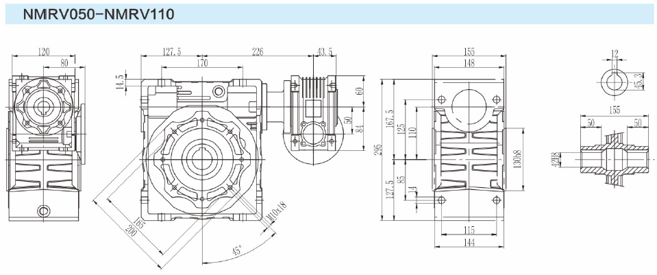 NMRV050-NMRV110双级蜗轮蜗杆减速机外型尺寸