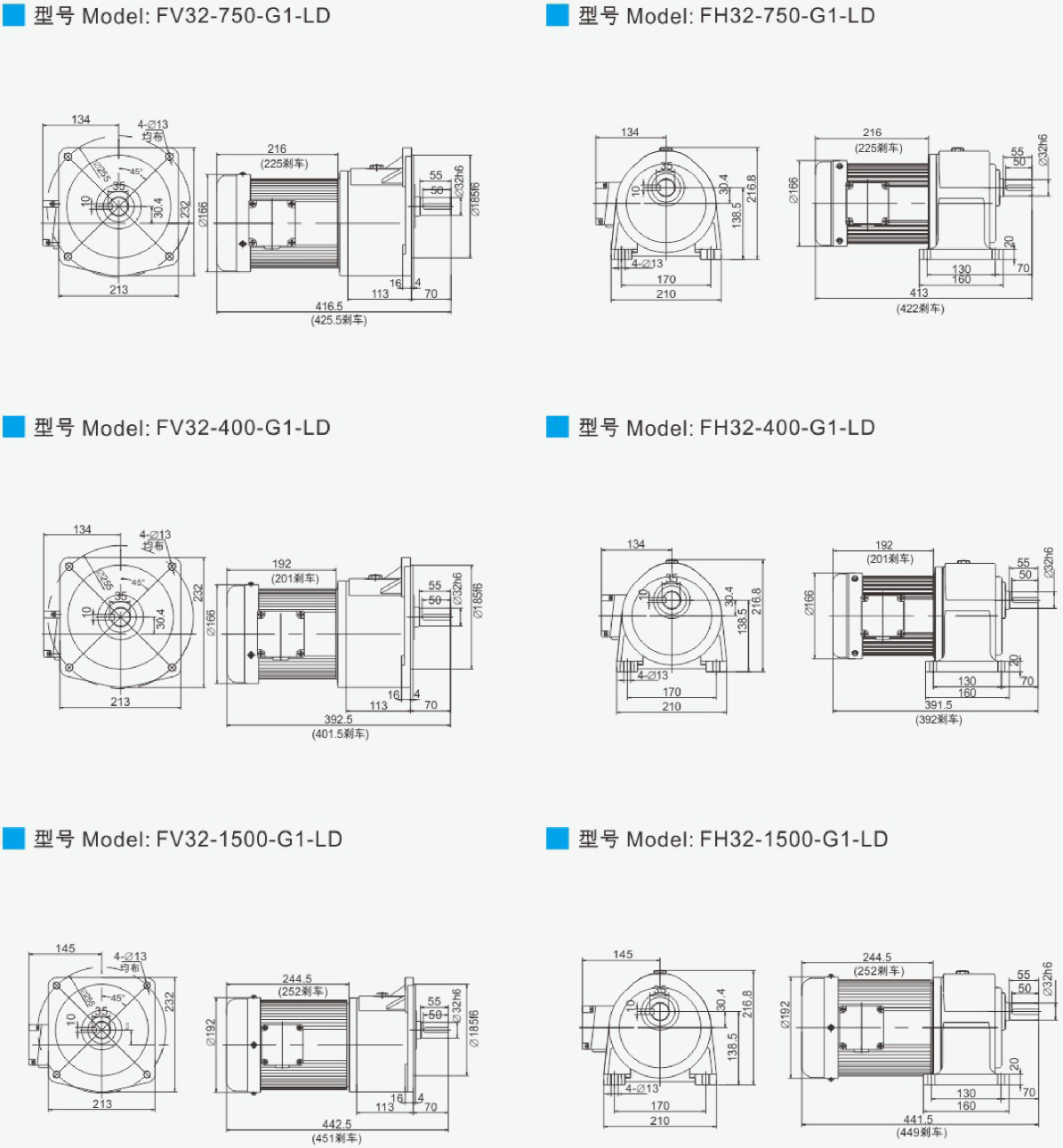 4#减速机32轴小型齿轮减速电机外形尺寸图纸